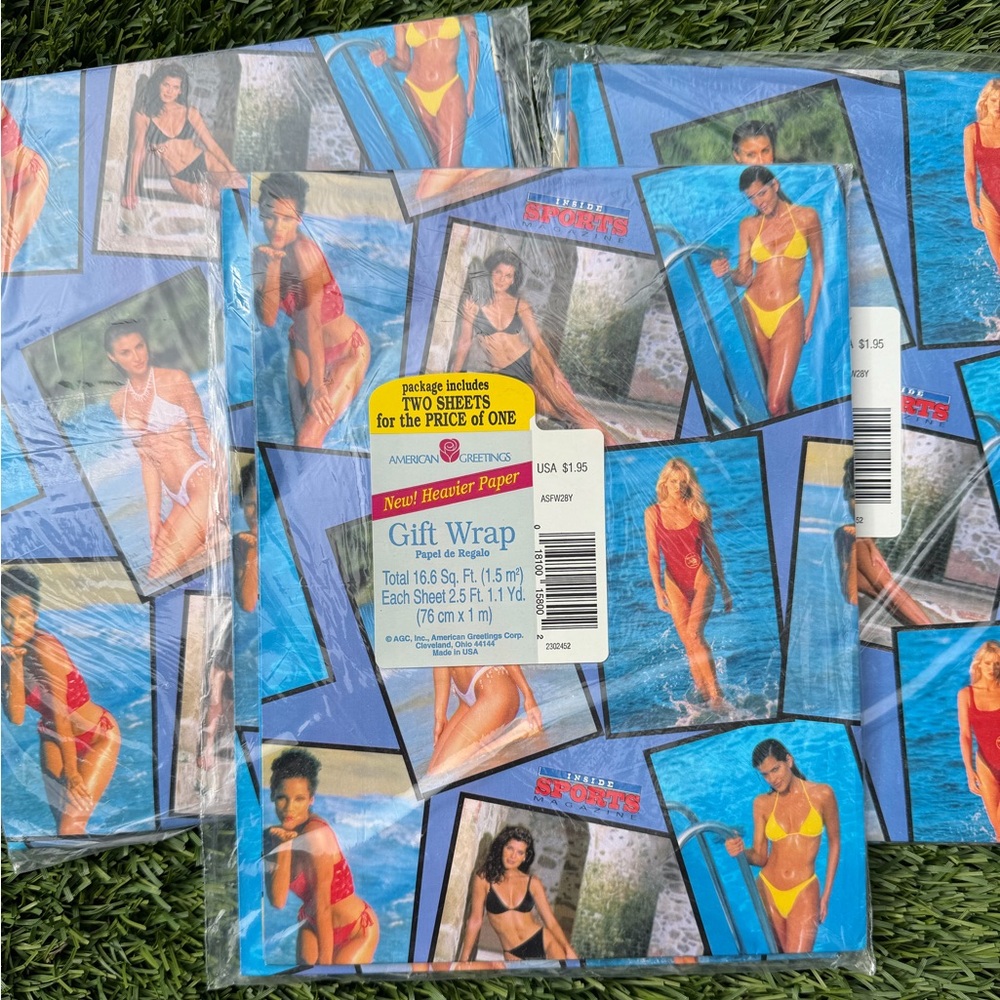 American Greetings inside sports magazine, vintage wrapping paper bundle of 3